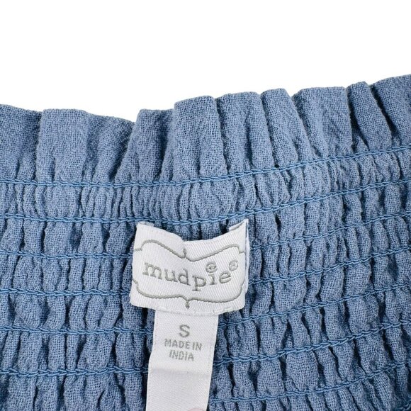 Mud Pie Smocked Off-Shoulder Blue Striped Dress S Cotton - Picture 2 of 7